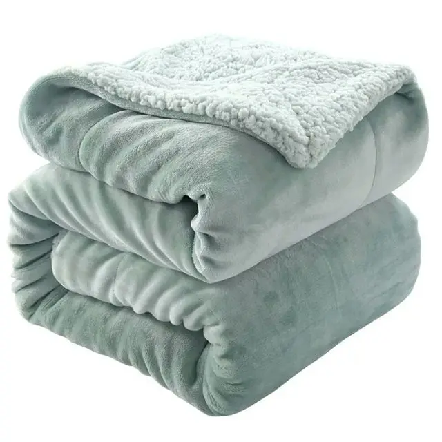 Soft luxury lamb wool warm pure color nap double thickened flannel blanket plain coral fleece sherpa blanket