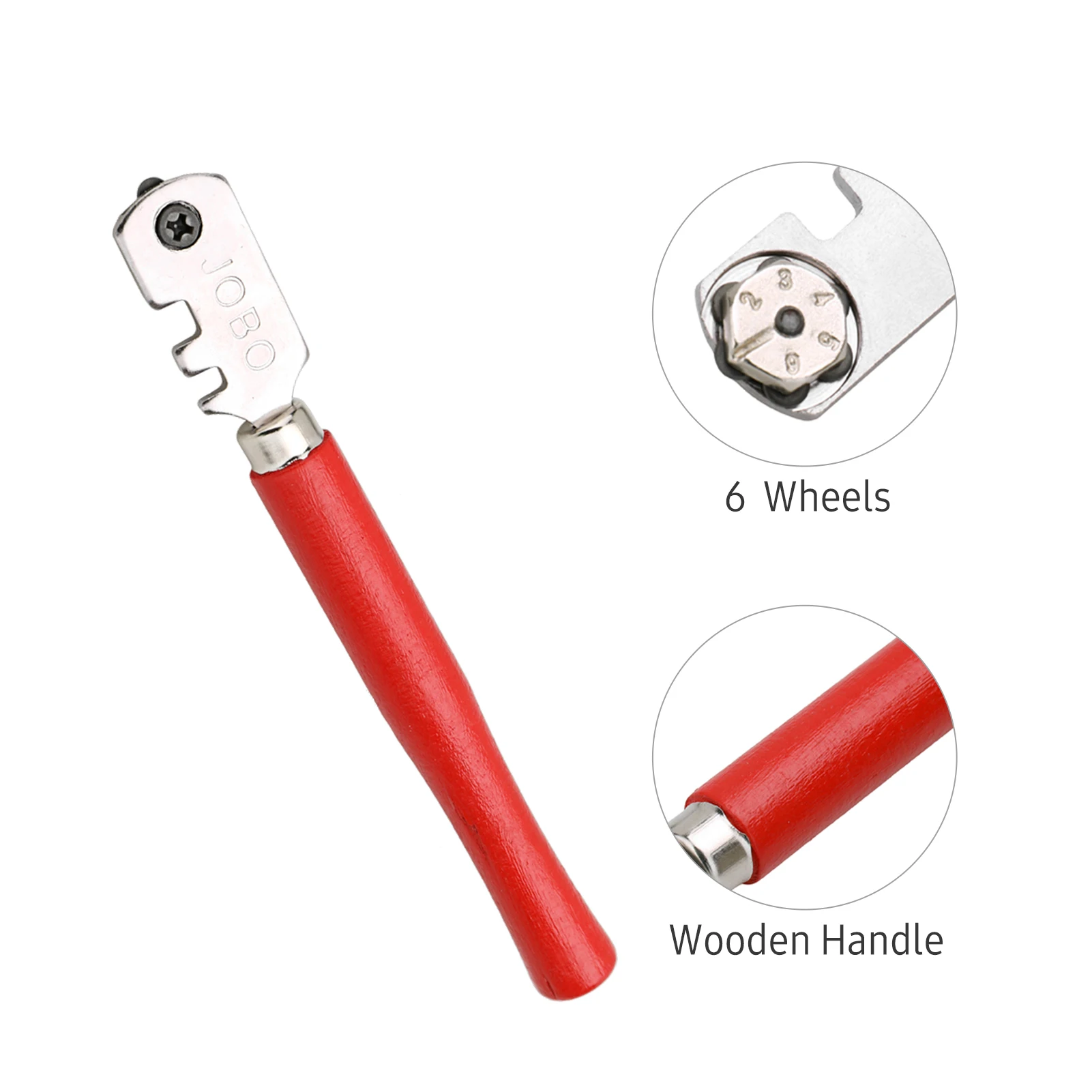 6-Wheel Glass Cutter Multifunctional Glass Tile Mirror Cutter Wooden Handle Pencil Style Glass Cutting Roller Tool