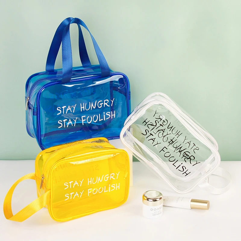Custom Waterproof Clear Make Up Bags Transparent Travel Toiletry Bag Washable Pvc Zipper Cosmetic Bag