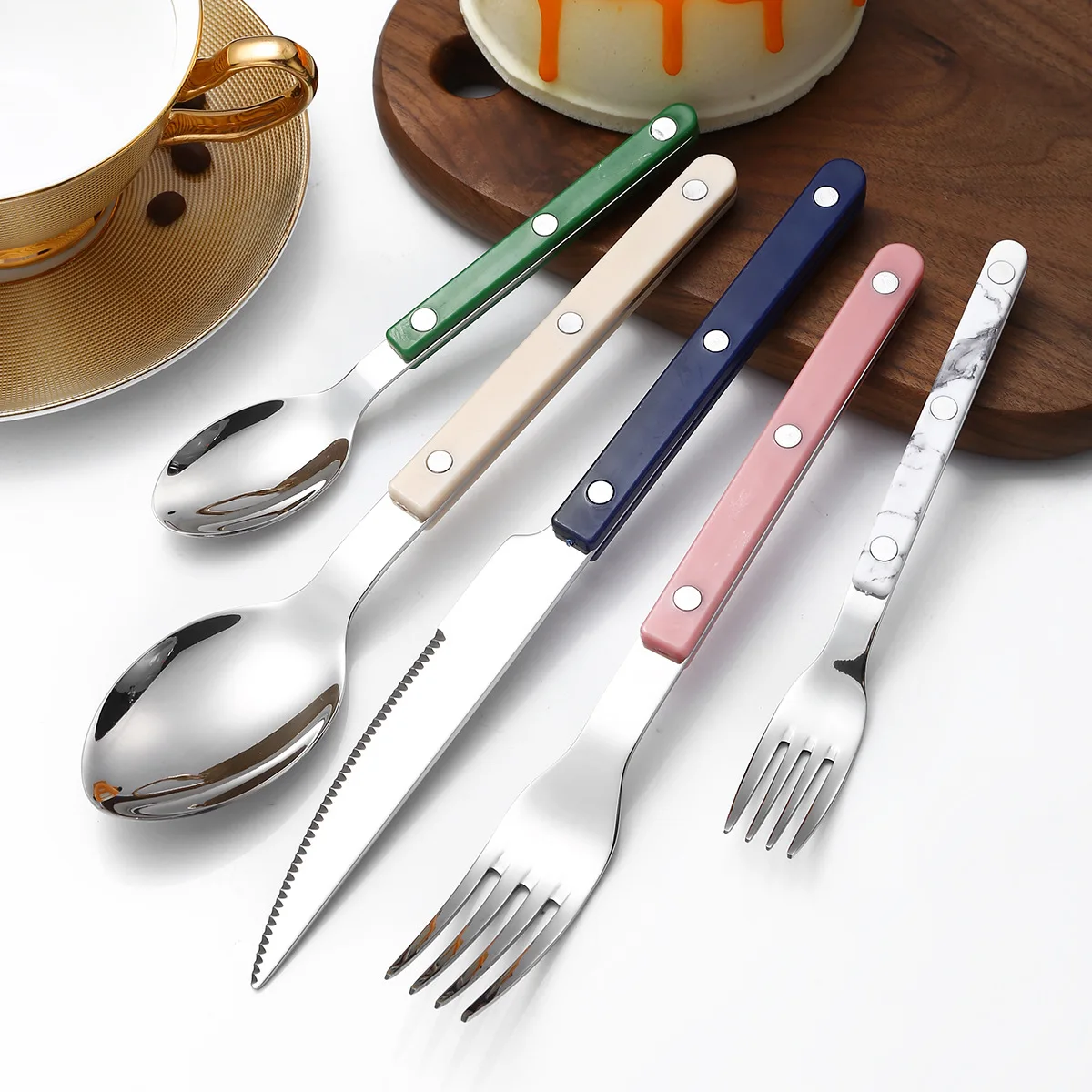 LFS 304 Stainless steel thickened cutlery with ABS handle dining tableware three-piece set knife fork and spoon
