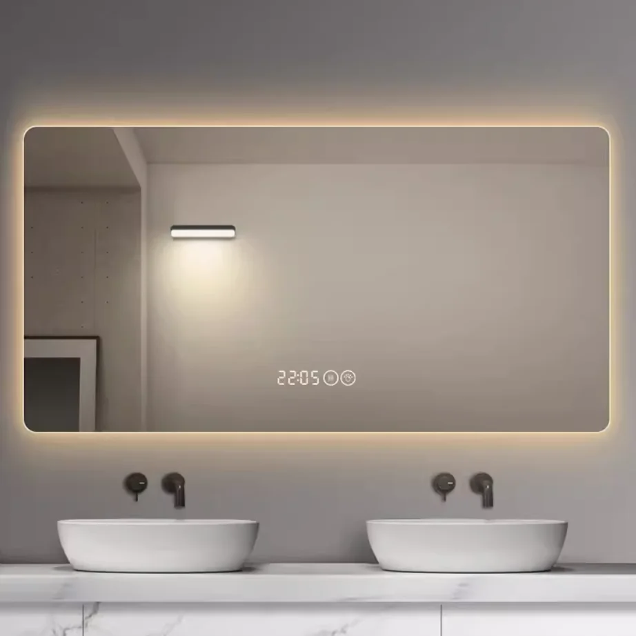 Modern Design LED Smart Lighted Bathroom Vanity Mirror Factory Direct Sale Touch Switch Control Demister Wall Hanging Style