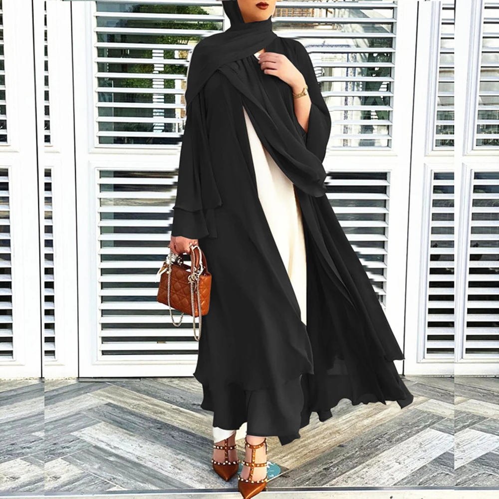 2021 Wholesale Monsoon Eid Open Black Prom Dubai Baju Women Muslim Long Dress Cardigan Abaya Djellaba Femme Islamic Clothing
