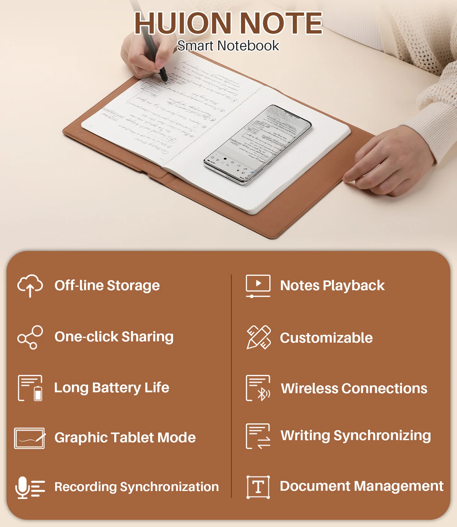 huion note 2 in 1 digital notebook drawing handwriting fusion wireless smart reusable notebook with smart pen portable X10 OEM