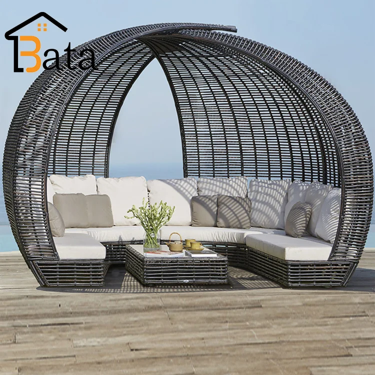 All Weather PE Plastic Rattan Daybed Outdoor Garden Patio Wicker Sunbed Lounger
