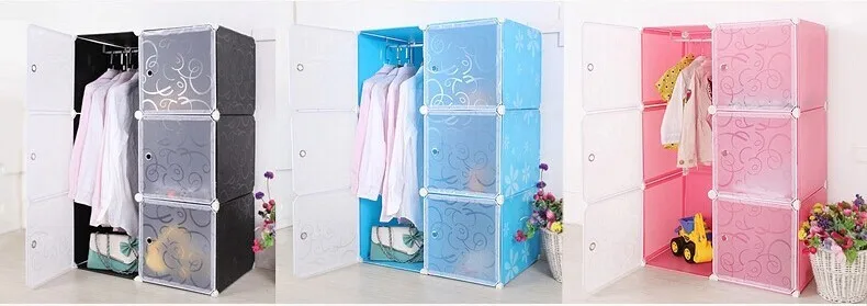 Interlocking Diy Plastic Storage Cupboard Hanging Clothes Wardrobe Toy Organiser