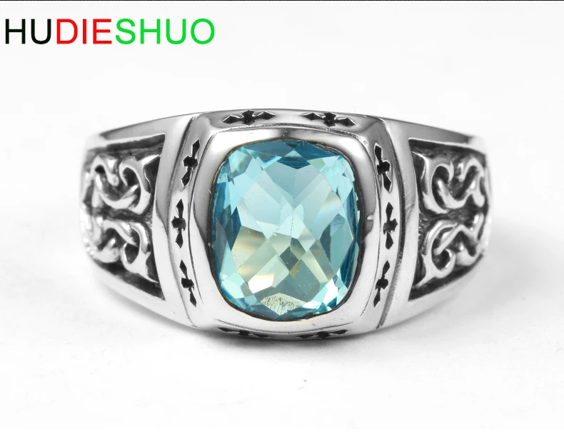 wholesale prices 925 sterling silver retro cross pattern topaz ring men diamond ring index finger custom silver ring
