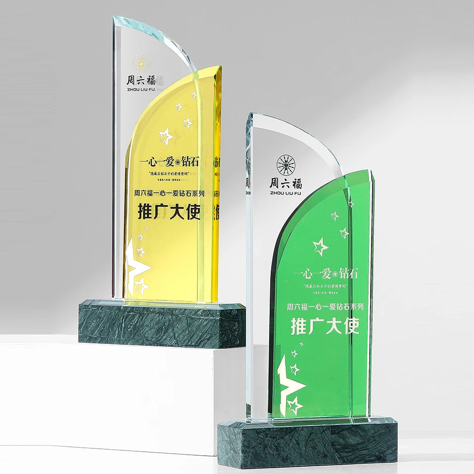 Wholesale Business Souvenir Crystal Glass Trophy Elegantly Designed Marble Medals and Plaques Trophy