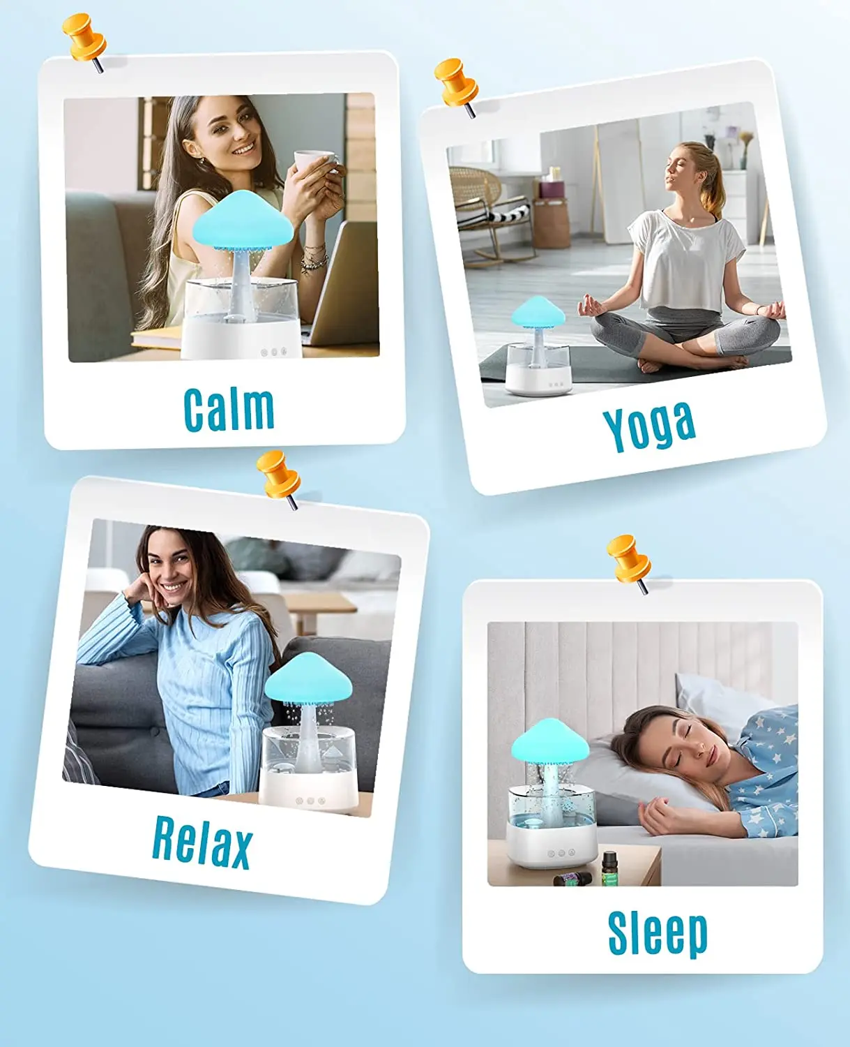 New Arrival Rain Cloud Humidifier Rain Drip Aromatherapy Essential Oil Air Diffuser 450ml 7 Colors Mushroom Humidifier