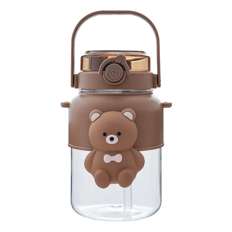 Kawaii bear 32oz big capacity drinking gourde enfant cup leakproof bpa free children school plastic water bottles with straw