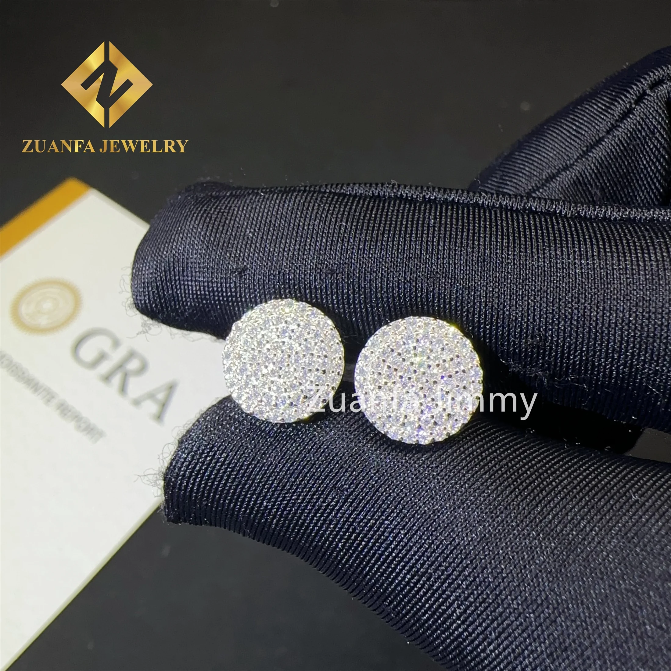 Drop Shipping  iced out hip hop sterling silver  925 Silver White Gold Plated screw back moissanite Diamond Stud Earrings Men