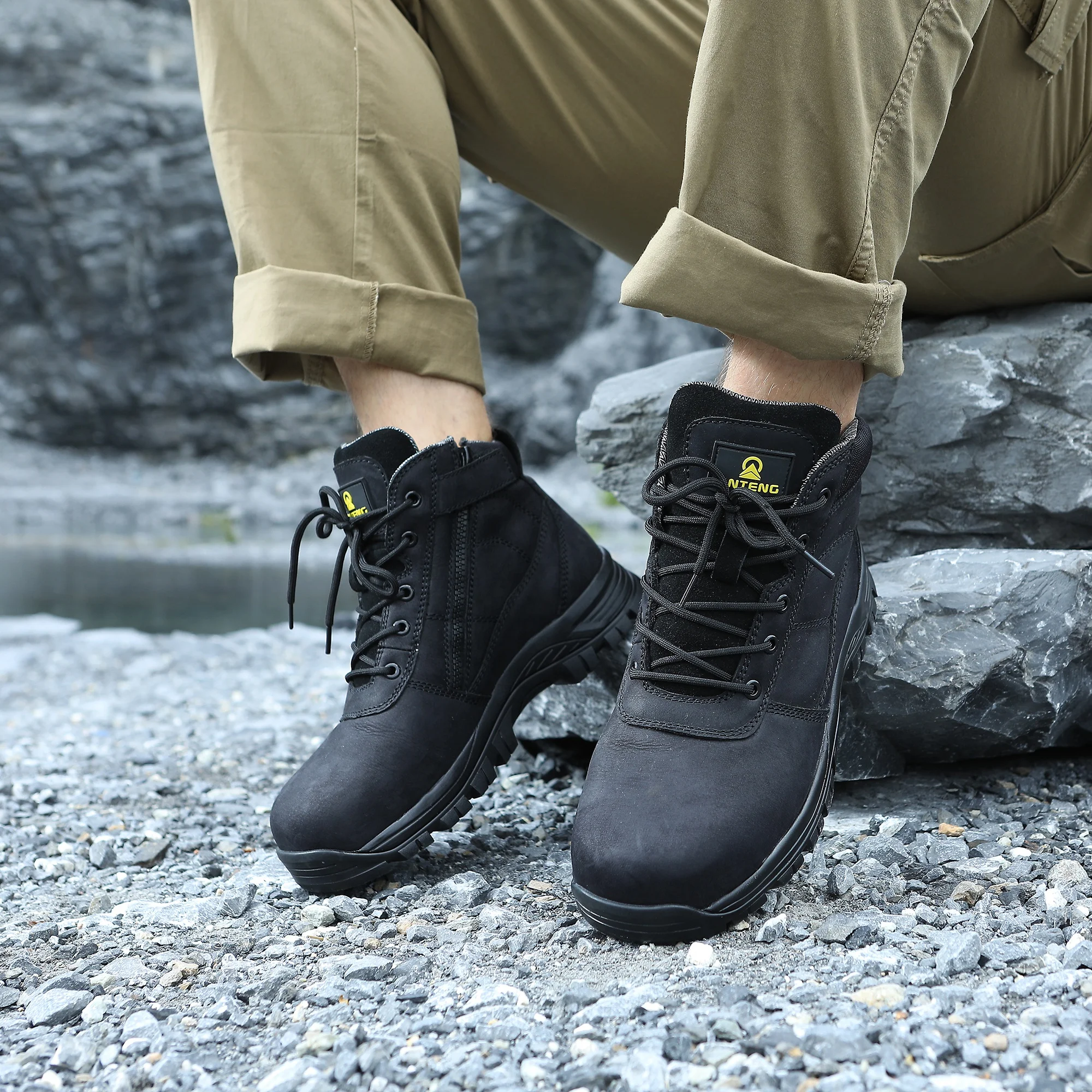 High Quality ESD CE S1P Certified Working Shoes Genuine Leather Fashion Steel Toe Work Safety Shoes Hiking Boots