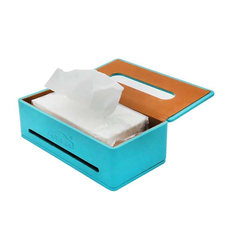 Luxury rectangular accept custom logo household office leather cover car tissue box