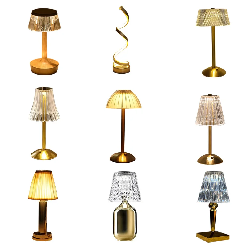 Classic Style Dimmable Home Decor Lampe de table Led Gold USB Rechargeable Battery Cordless Crystal Table lamps luxury Gift