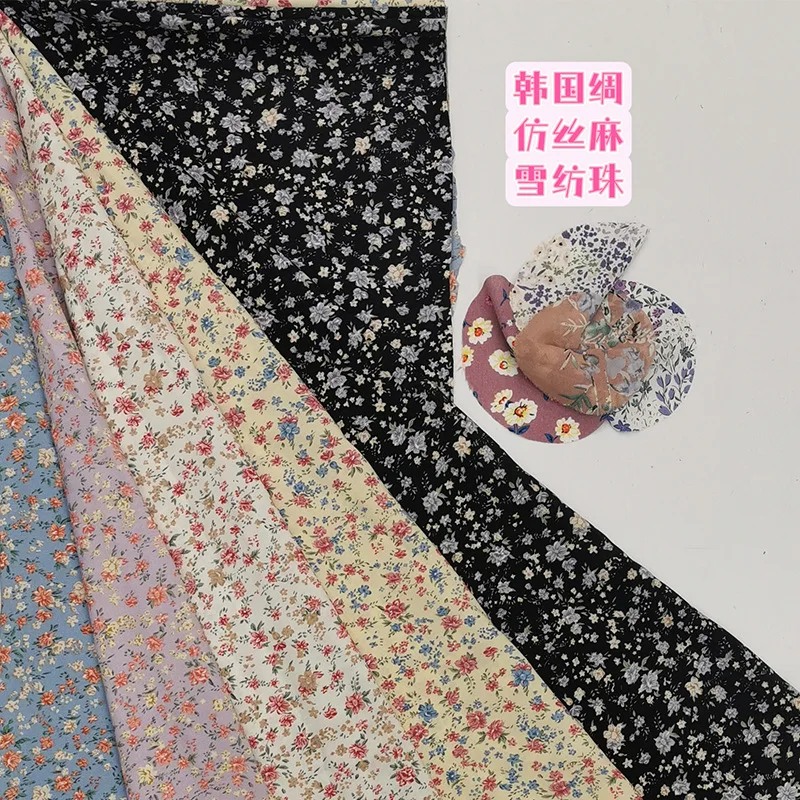 designed  Chiffon flower Korea silk sarong spring and summer fashion ladies dress shirt fabrics printed skirts pants fabric