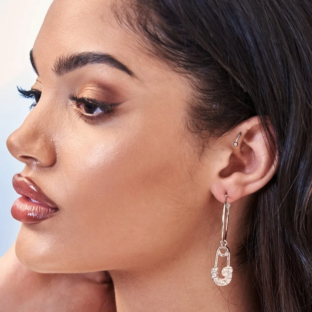 Suyan Jewelry wholesale stainless steel nose piercing earrings rhinestone nose studs pins for women silver body piercing jewelry