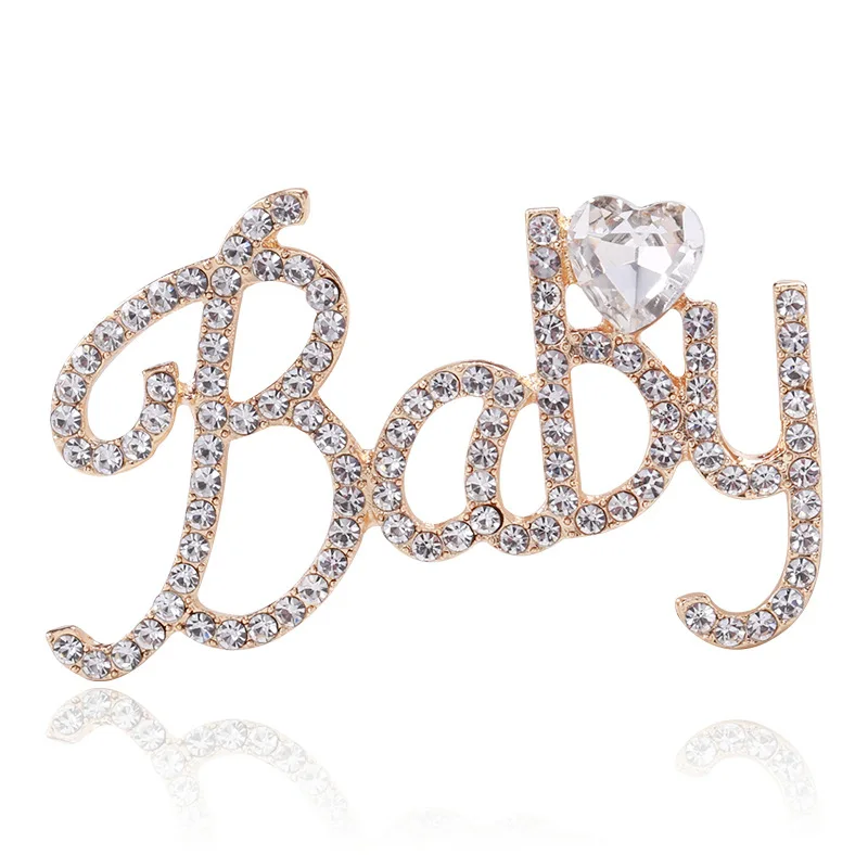 Korean fashion rhinestone letters baby vintage pin brooches women china wholesale brooches jewelry