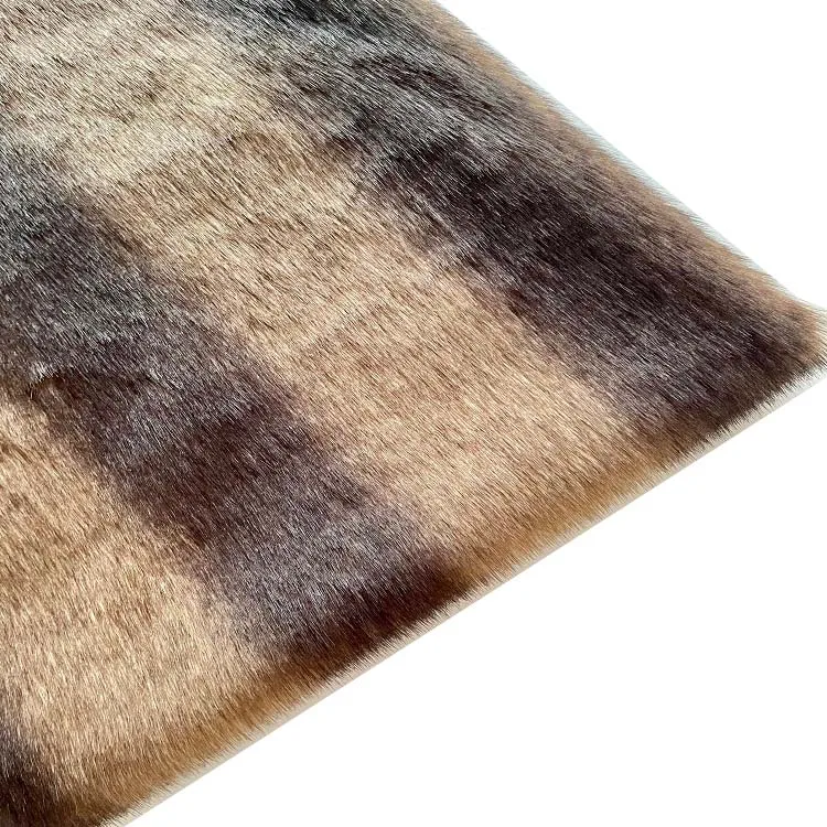 Stripe Natural Color Polyester Plush Bicolor Black Raccoon Brown Fluffy Stretch Faux Fur Fabric