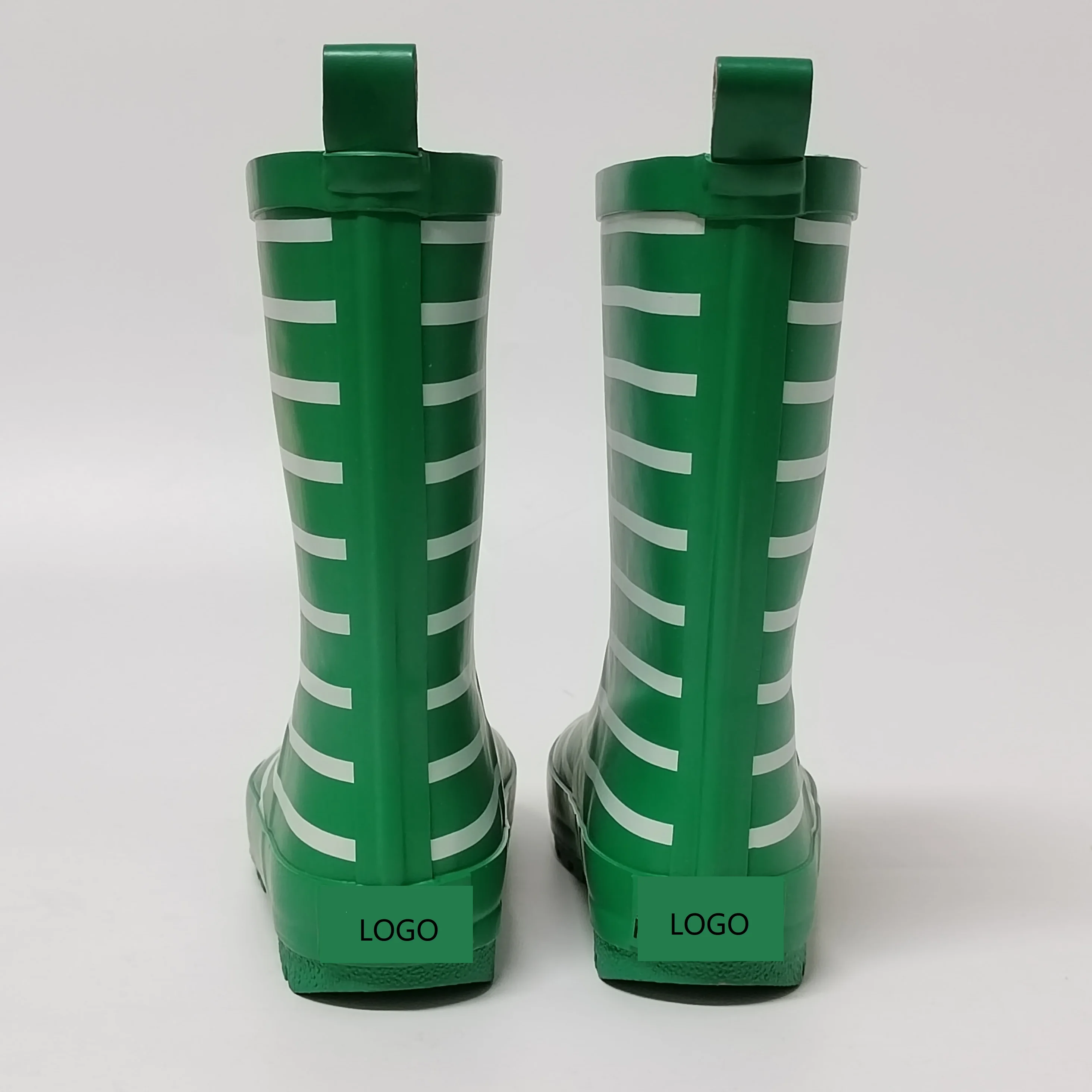 white stripe green lining waterproof rubber rain boots for children