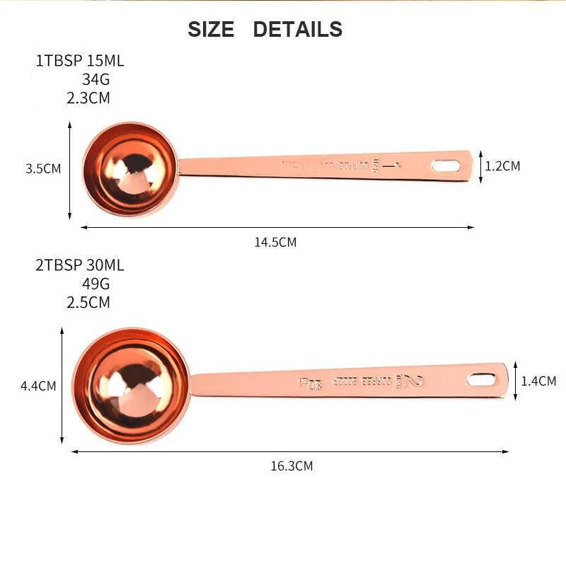Rose gold plated silver stainless steel coffee scoop sugar measuring scoops,Custom coffee measuring spoon