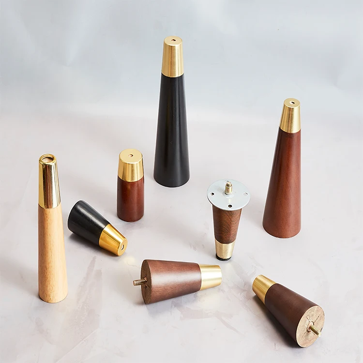 table legs wood Oak furniture Wooden legs Coffee Round wood Table Legs with brass feet for table furniture
