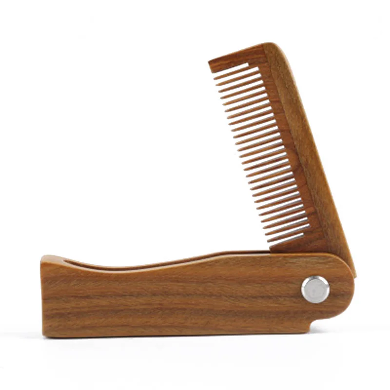 Hot Sales Wooden Beard Comb Folding Pocket Comb Natural Custom Logo Men Beard Comb