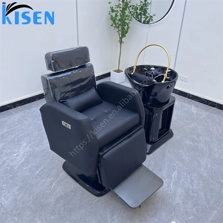 KISEN Newest Black Hair Washing Shampoo Barber Chair Electric Shampoo Bed Chair With Head Spa Beauty Salon Thai Style For Sale