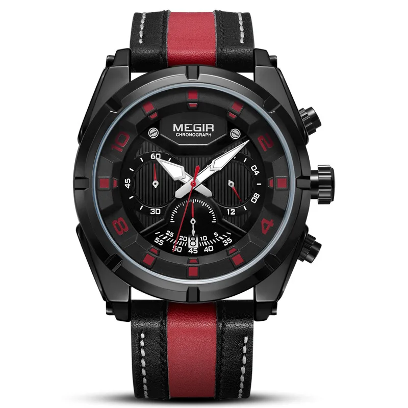Megir Three Eye Racing Instrument Panel Illuminates 24 Hours Quartz Watch Movement Men Trendy And Fashionable Style