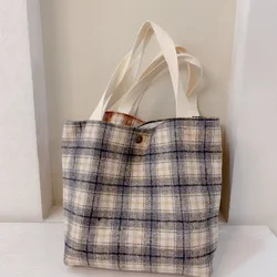 2021 new style literary cloth plaid bag simple plaid cloth bag canvas Tote bag
