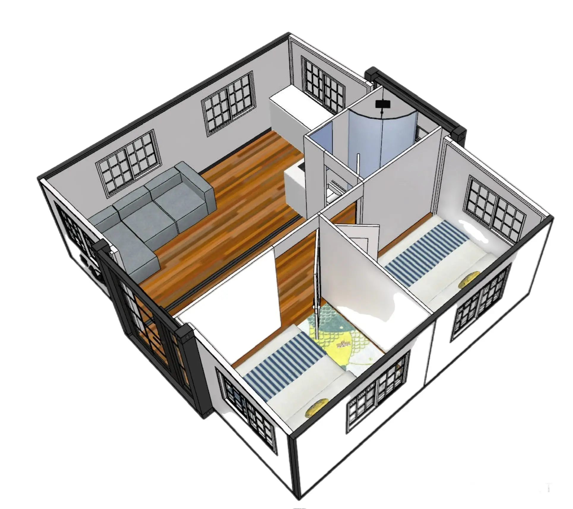 Tiny Expandable Prefab House to Live in 1 Bathroom, 2 Rooms & 1 Kitchen- Foldable House, Container Home,  19 x 20 FT