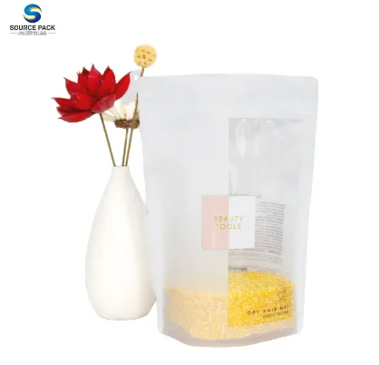 High quality Sourcepack Customized Recyclable rice paper stand up bags with clear window grain paper bags