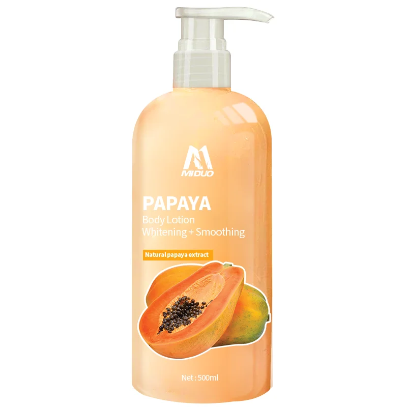MIDUO Factory OEM 500ML Skin Whitening Natural Fragrance Vitamin C Smelling Washing Papaya Magnesium Body Lotion For Dry Skin