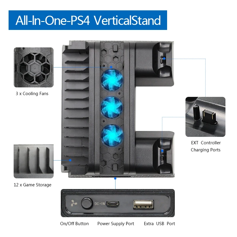  PS4/PS4 тонкий/PS4 Pro двойной контроллер зарядного устройства консоль вертикальная охлаждающая подставка зарядная станция светодиодный вентилятор для
