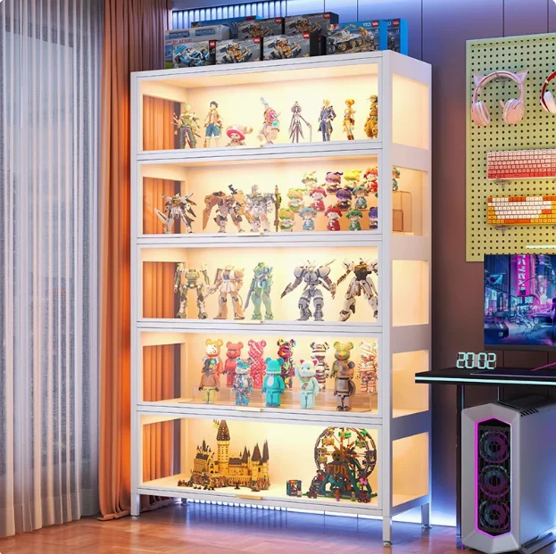 Modern Style Metal Dustproof Cabinet Toy Model and Curio Display Case with Storage Shelves Dining Acrylic Display Cabinet