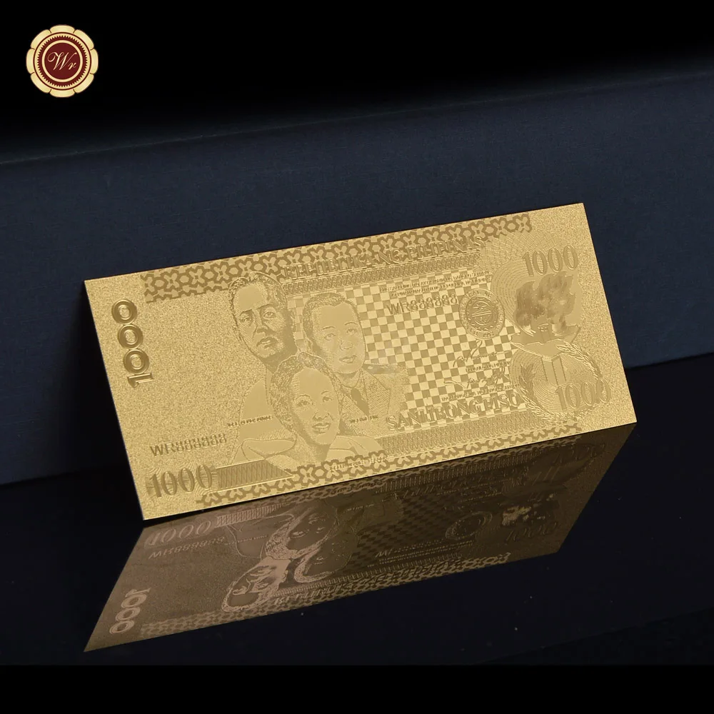 Wholesale Non-currency Collectible The Philippines Plastic Banknotes Bank Note Bills 24k Gold Banknote