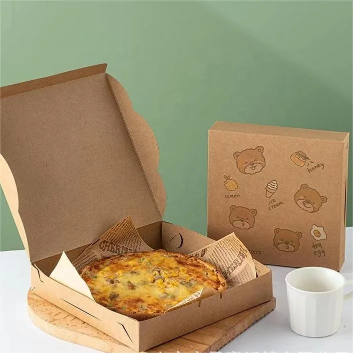 Buy All Size 6 7 9 10 11 12 13 16 Inch Fries Hamburger Kraft Paper empty Triple Square Rectangle Pizza Packaging Boxes