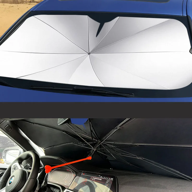 2022 New Creative Steerable Plastic Pole Sunshade Foldable Titanium Sliver Coating Car Umbrella