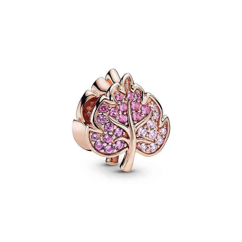 925 sterling silver Rose gold leaves  charms pendants fit bracelets women DIY Jewelry