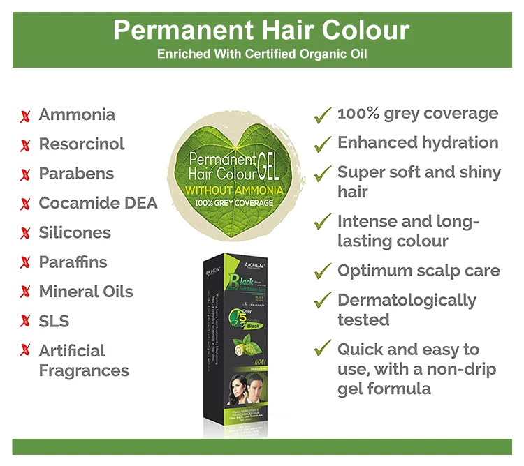 Guangzhou Lichen Professional Hair Dye Manufacturer Wholesale Fast Herbal Black Hair Color Shampoo