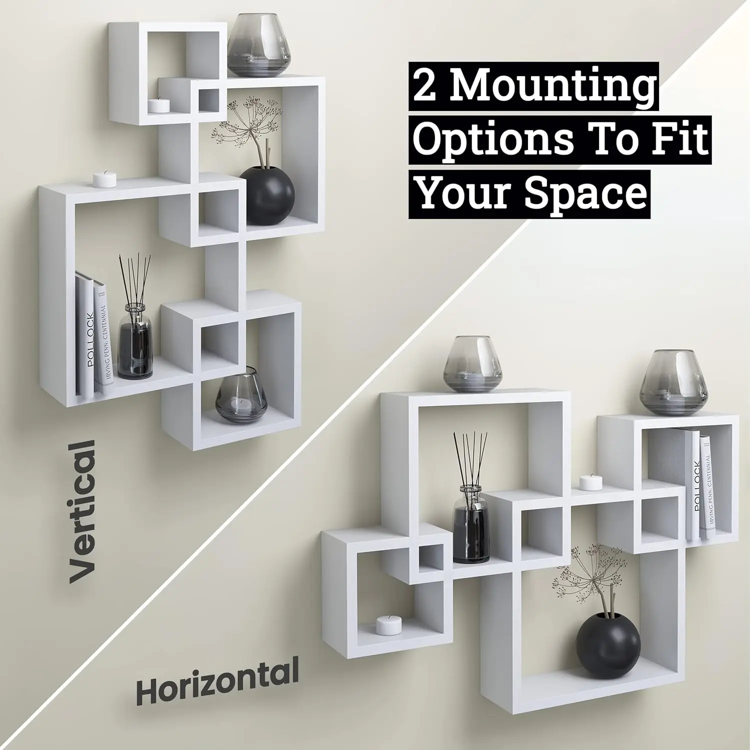Floating Cube Decorative Wall Shelves for Bedrooms & Living Rooms Square Storage Holders & Racks for Wall Decor