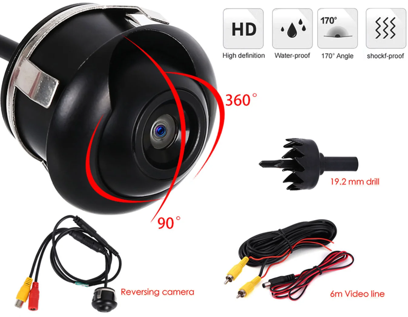 360 градусов Водонепроницаемая HD Автомобильная камера заднего вида с ночным видением