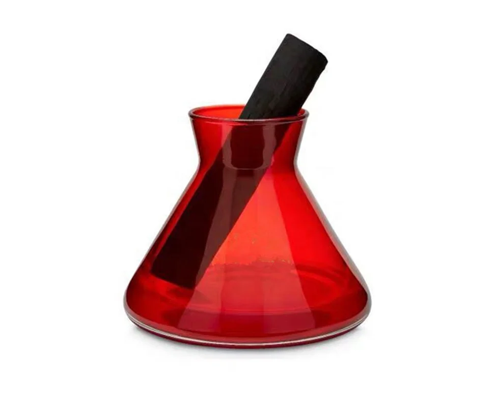 
200ml Conical triangle red aroma reed diffuser glass bottle With Carbon Rods 