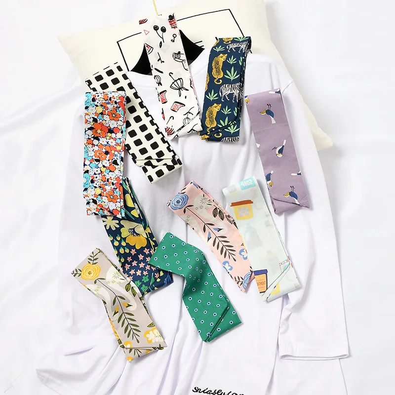 New Multi Foral Printing Decorative Double Side Small Cotton Scarf Retro Small Scarf Long Strips And Ribbons Satin Scarf Square