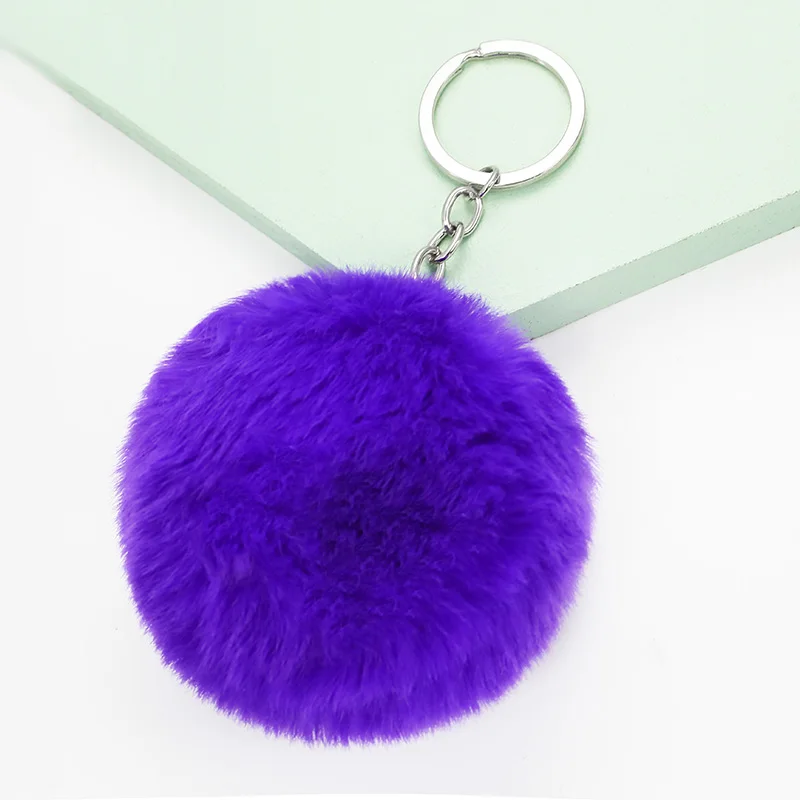 35 color furry metal ball keychain key ring 8CM imitation rex rabbit pompom pendant simple gift key chain ladies bag ornaments