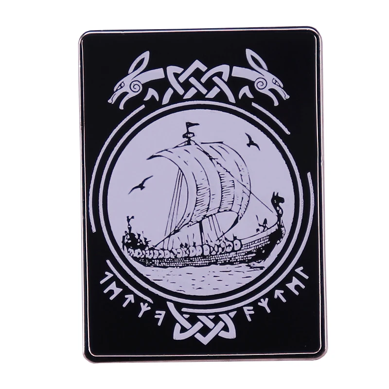 Wikingerschiff Boot Runen Wikinger Vikings Pin Brooch Sea Adventure Pirate Badge
