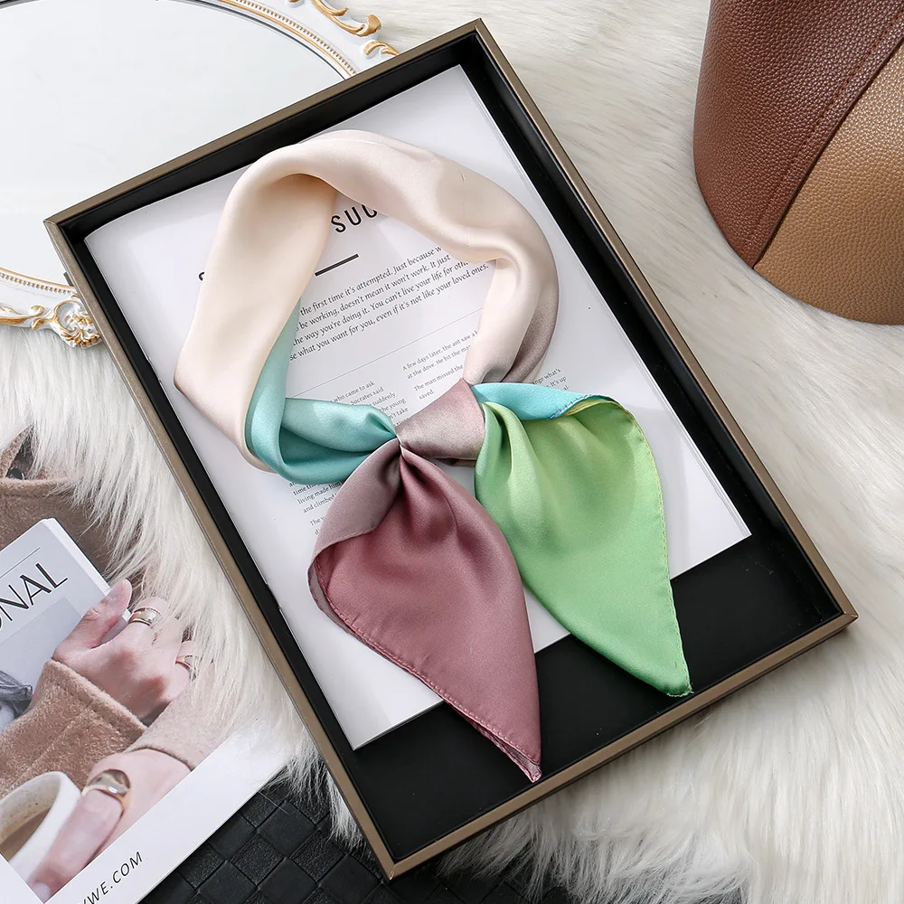 Wholesale Satin Polyester Square Bandana Luxury Long Silk Head Scarf Custom Logo Printing Silk Hair Scarf Custom Silk Scarf