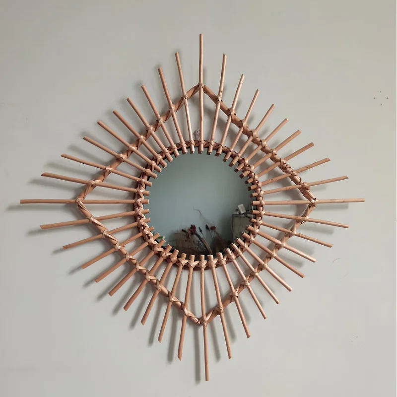 Decorative wall mirror Unique Antique Wholesale Handmade Living Room Mirrors Wicker Cane Willow Rattan Mirror Interior Dresser