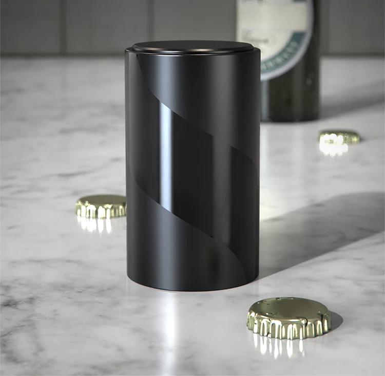 Custom Bartender Tool One Press Push Down and Lid Catch up Plastic Black Automatic Magnetic Beer Cap Bottle Opener