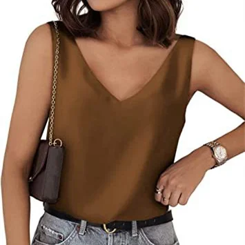 Женская шелковая атласная майка с V-образным вырезом