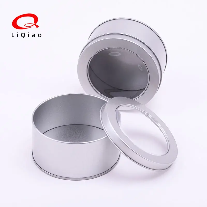 Factory Wholesale Customizable Tea Jar Clear PVC Window Silver Metal Round Can Cookie Package Luxury Printed Empty Tin Box
