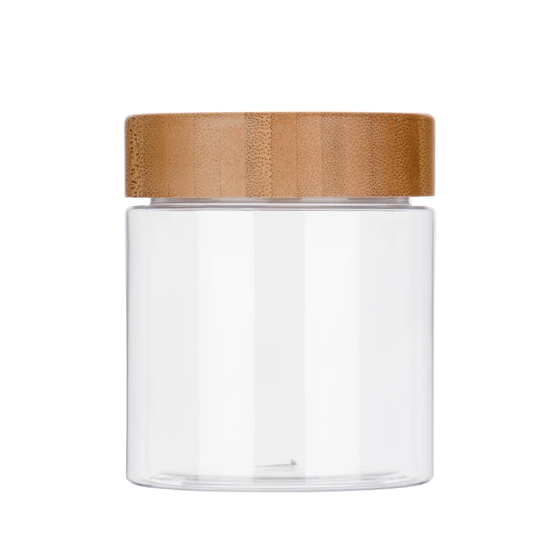 Body scrub Cosmetic container  50g 100g 150g  200g 250g frosted  amber clear PET plastic jar with bamboo cap